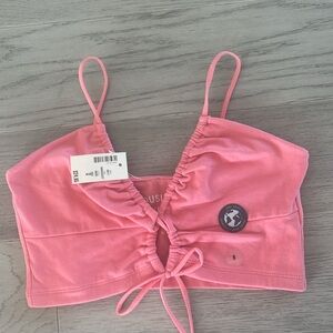Aeropostale Seriously Soft Tie-Front Cutout Crop Top Pink NEW with tags